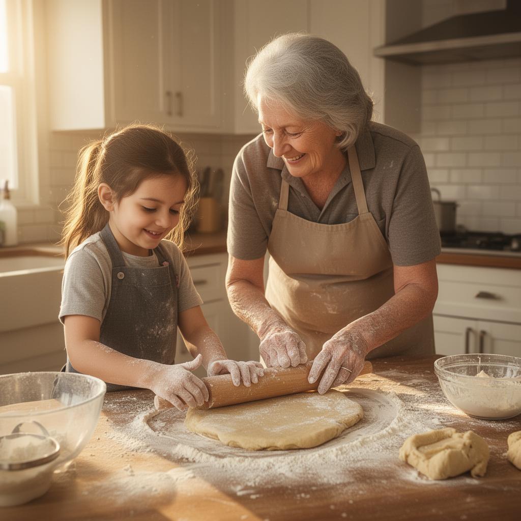 Grandmother baking with grandchild